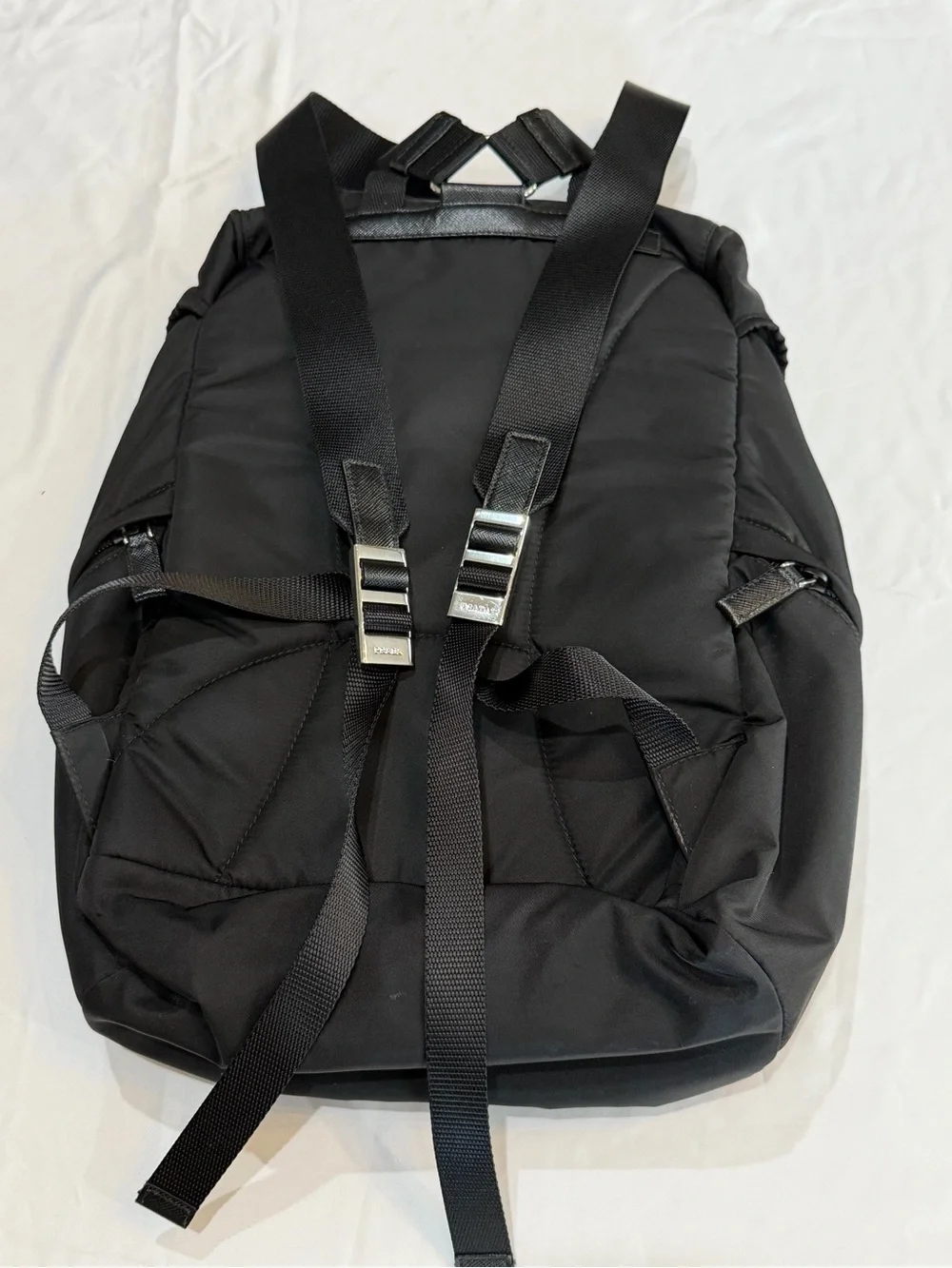 Prada Black Tessuto Nylon Montagna Double Buckle Backpack